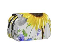 YXDVPALNE Acuarela Girasoles Amarillos Flores Azules Estuche para lápices portátil con Doble Concha y Cremallera