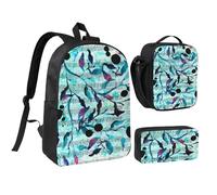 YXDVPALNE Acuarela Música Ramas Hojas,Mochila para estudiantes, bolsa de almuerzo y estuche de lápices (3 piezas)