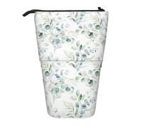 YXDVPALNE Acuarela Verde Floral Hoja eucalipto Hojas Redondas suculenta,Estuche telescópico para lápices, Soporte para lápices con Cremallera.
