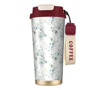 YXDVPALNE Acuarela verde floral hoja eucalipto hojas redondas suculenta,Taza de café de acero inoxidable 316 con cordón, vaso térmico de viaje para coche, 500 ml