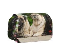 YXDVPALNE Amistad Pug Bokeh Perros Mascotas Amigos Pug Estuche para lápices portátil con Doble Concha y Cremallera