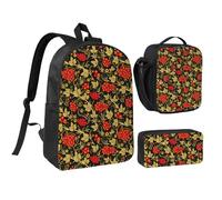 YXDVPALNE Arándano tradicional ruso,Mochila para estudiantes, bolsa de almuerzo y estuche de lápices (3 piezas)