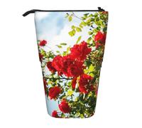 YXDVPALNE Arbusto de Rosas Rojas Impreso,Estuche telescópico para lápices, Soporte para lápices con Cremallera.