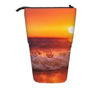 YXDVPALNE Atardecer con Olas del mar Impreso,Estuche telescópico para lápices, Soporte para lápices con Cremallera.
