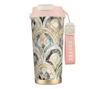 YXDVPALNE Azulejos Art Déco de Mármol con Patrón de Pasteles Suaves,Taza de café de acero inoxidable 316 con cordón, vaso térmico de viaje para coche, 500 ml