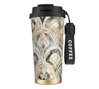 YXDVPALNE Azulejos Art Déco de Mármol con Patrón de Pasteles Suaves,Taza de café de acero inoxidable 316 con cordón, vaso térmico de viaje para coche, 500 ml