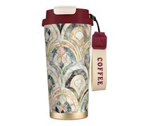 YXDVPALNE Azulejos Art Déco de Mármol con Patrón de Pasteles Suaves,Taza de café de acero inoxidable 316 con cordón, vaso térmico de viaje para coche, 500 ml