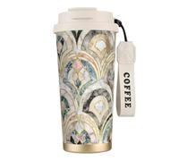 YXDVPALNE Azulejos Art Déco de Mármol con Patrón de Pasteles Suaves,Taza de café de acero inoxidable 316 con cordón, vaso térmico de viaje para coche, 500 ml