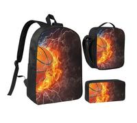 YXDVPALNE Balón de baloncesto en llamas y agua,Mochila para estudiantes, bolsa de almuerzo y estuche de lápices (3 piezas)