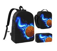 YXDVPALNE Baloncesto en llamas,Mochila para estudiantes, bolsa de almuerzo y estuche de lápices (3 piezas)