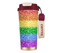 YXDVPALNE Bandera del orgullo LGBT con brillo y purpurina,Taza de café de acero inoxidable 316 con cordón, vaso térmico de viaje para coche, 500 ml