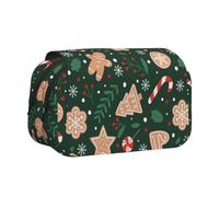 YXDVPALNE Bastón de Caramelo navideño de Jengibre sobre Fondo Verde Estuche para lápices portátil con Doble Concha y Cremallera