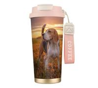 YXDVPALNE Beagle Césped Perros en un paseo Mascotas Perros Atardecer,Taza de café de acero inoxidable 316 con cordón, vaso térmico de viaje para coche, 500 ml