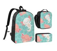 YXDVPALNE Bebé ajolote lindo kawaii,Mochila para estudiantes, bolsa de almuerzo y estuche de lápices (3 piezas)
