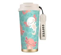 YXDVPALNE Bebé ajolote lindo kawaii,Taza de café de acero inoxidable 316 con cordón, vaso térmico de viaje para coche, 500 ml