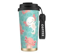 YXDVPALNE Bebé ajolote lindo kawaii,Taza de café de acero inoxidable 316 con cordón, vaso térmico de viaje para coche, 500 ml