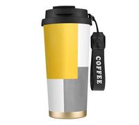 YXDVPALNE Bloque geométrico amarillo, gris y blanco,Taza de café de acero inoxidable 316 con cordón, vaso térmico de viaje para coche, 500 ml