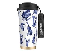 YXDVPALNE Blues Saxofón Piano Violonchelo Bajo,Taza de café de acero inoxidable 316 con cordón, vaso térmico de viaje para coche, 500 ml