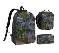 YXDVPALNE Bonito tren de vapor,Mochila para estudiantes, bolsa de almuerzo y estuche de lápices (3 piezas)
