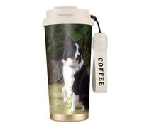 YXDVPALNE Border Collie, perro malo,Taza de café de acero inoxidable 316 con cordón, vaso térmico de viaje para coche, 500 ml