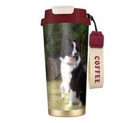 YXDVPALNE Border Collie, perro malo,Taza de café de acero inoxidable 316 con cordón, vaso térmico de viaje para coche, 500 ml