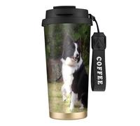 YXDVPALNE Border Collie, perro malo,Taza de café de acero inoxidable 316 con cordón, vaso térmico de viaje para coche, 500 ml