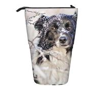 YXDVPALNE Border Collie Perros Negros Blancos como la Nieve en Invierno,Estuche telescópico para lápices, Soporte para lápices con Cremallera.