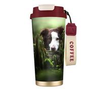 YXDVPALNE Border Collie Stone Sweet Brown Perros Mascotas,Taza de café de acero inoxidable 316 con cordón, vaso térmico de viaje para coche, 500 ml