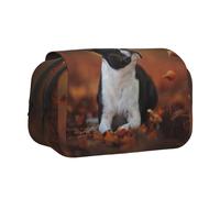YXDVPALNE Boston Terrier Otoño Bokeh Perros Perros Estuche para lápices portátil con Doble Concha y Cremallera