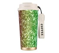 YXDVPALNE Brillo arcoíris brillante,Taza de café de acero inoxidable 316 con cordón, vaso térmico de viaje para coche, 500 ml