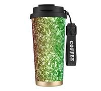 YXDVPALNE Brillo arcoíris brillante,Taza de café de acero inoxidable 316 con cordón, vaso térmico de viaje para coche, 500 ml