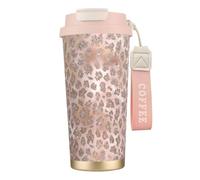 YXDVPALNE Brillo de tigre de oro rosa,Taza de café de acero inoxidable 316 con cordón, vaso térmico de viaje para coche, 500 ml