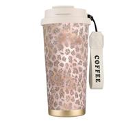 YXDVPALNE Brillo de tigre de oro rosa,Taza de café de acero inoxidable 316 con cordón, vaso térmico de viaje para coche, 500 ml