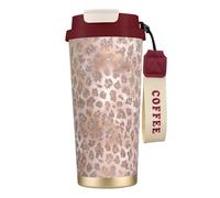 YXDVPALNE Brillo de tigre de oro rosa,Taza de café de acero inoxidable 316 con cordón, vaso térmico de viaje para coche, 500 ml