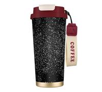 YXDVPALNE Brillo plateado brillante sobre fondo negro,Taza de café de acero inoxidable 316 con cordón, vaso térmico de viaje para coche, 500 ml