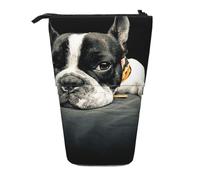 YXDVPALNE Bulldog francés Impreso,Estuche telescópico para lápices, Soporte para lápices con Cremallera.