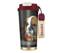 YXDVPALNE Bulldog inglés arrodillado,Taza de café de acero inoxidable 316 con cordón, vaso térmico de viaje para coche, 500 ml