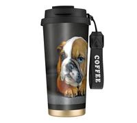 YXDVPALNE Bulldog inglés arrodillado,Taza de café de acero inoxidable 316 con cordón, vaso térmico de viaje para coche, 500 ml
