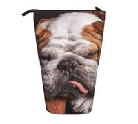 YXDVPALNE Bulldogs ingleses Bozal Mascotas Perros durmiendo,Estuche telescópico para lápices, Soporte para lápices con Cremallera.