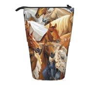 YXDVPALNE Caballo Animal de Acuarela Impreso,Estuche telescópico para lápices, Soporte para lápices con Cremallera.