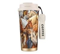YXDVPALNE Caballo animal de acuarela impreso,Taza de café de acero inoxidable 316 con cordón, vaso térmico de viaje para coche, 500 ml