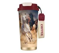 YXDVPALNE Caballo corriendo en el desierto,Taza de café de acero inoxidable 316 con cordón, vaso térmico de viaje para coche, 500 ml
