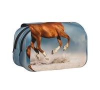 YXDVPALNE Caballo Rojo Corriendo Estuche para lápices portátil con Doble Concha y Cremallera
