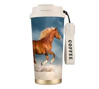 YXDVPALNE Caballo rojo corriendo,Taza de café de acero inoxidable 316 con cordón, vaso térmico de viaje para coche, 500 ml