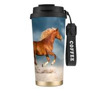 YXDVPALNE Caballo rojo corriendo,Taza de café de acero inoxidable 316 con cordón, vaso térmico de viaje para coche, 500 ml