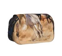 YXDVPALNE Caballo Salvaje Corriendo contra una tormenta de Arena Estuche para lápices portátil con Doble Concha y Cremallera