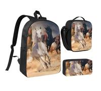 YXDVPALNE Caballo salvaje corriendo contra una tormenta de arena,Mochila para estudiantes, bolsa de almuerzo y estuche de lápices (3 piezas)