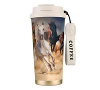 YXDVPALNE Caballo salvaje corriendo contra una tormenta de arena,Taza de café de acero inoxidable 316 con cordón, vaso térmico de viaje para coche, 500 ml