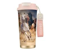YXDVPALNE Caballo salvaje corriendo contra una tormenta de arena,Taza de café de acero inoxidable 316 con cordón, vaso térmico de viaje para coche, 500 ml