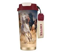 YXDVPALNE Caballo salvaje corriendo contra una tormenta de arena,Taza de café de acero inoxidable 316 con cordón, vaso térmico de viaje para coche, 500 ml